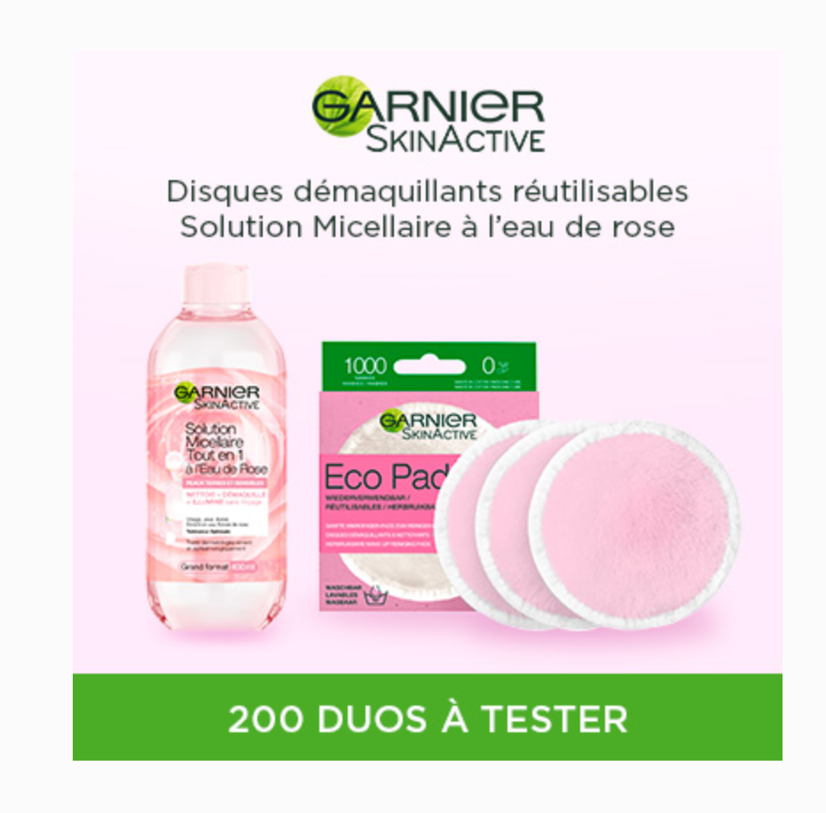 test produits eco pads et eau micellaire à la rose de Garnier